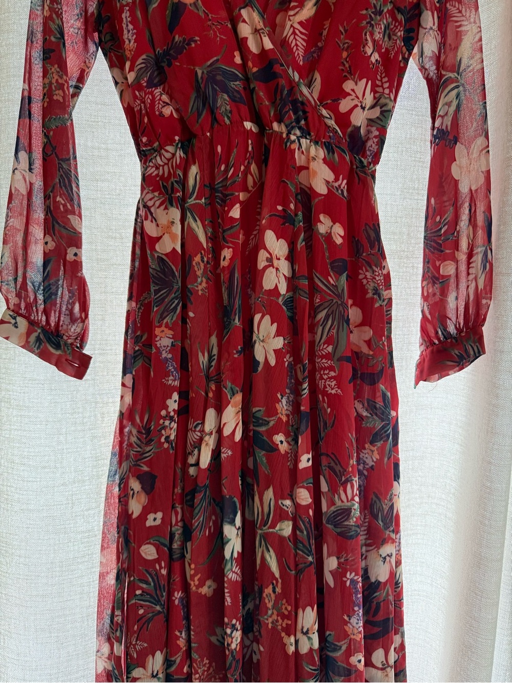 Red Floral Wrap Maxi Dress - Women's
